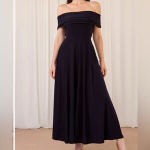 AYM Penelope Elegant Off-Shoulder Navy Blue Evening Gown